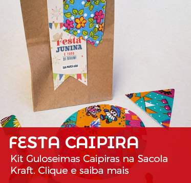 Festa Caipira | Guloseimas na Sacola Kraft Fina Personalizada